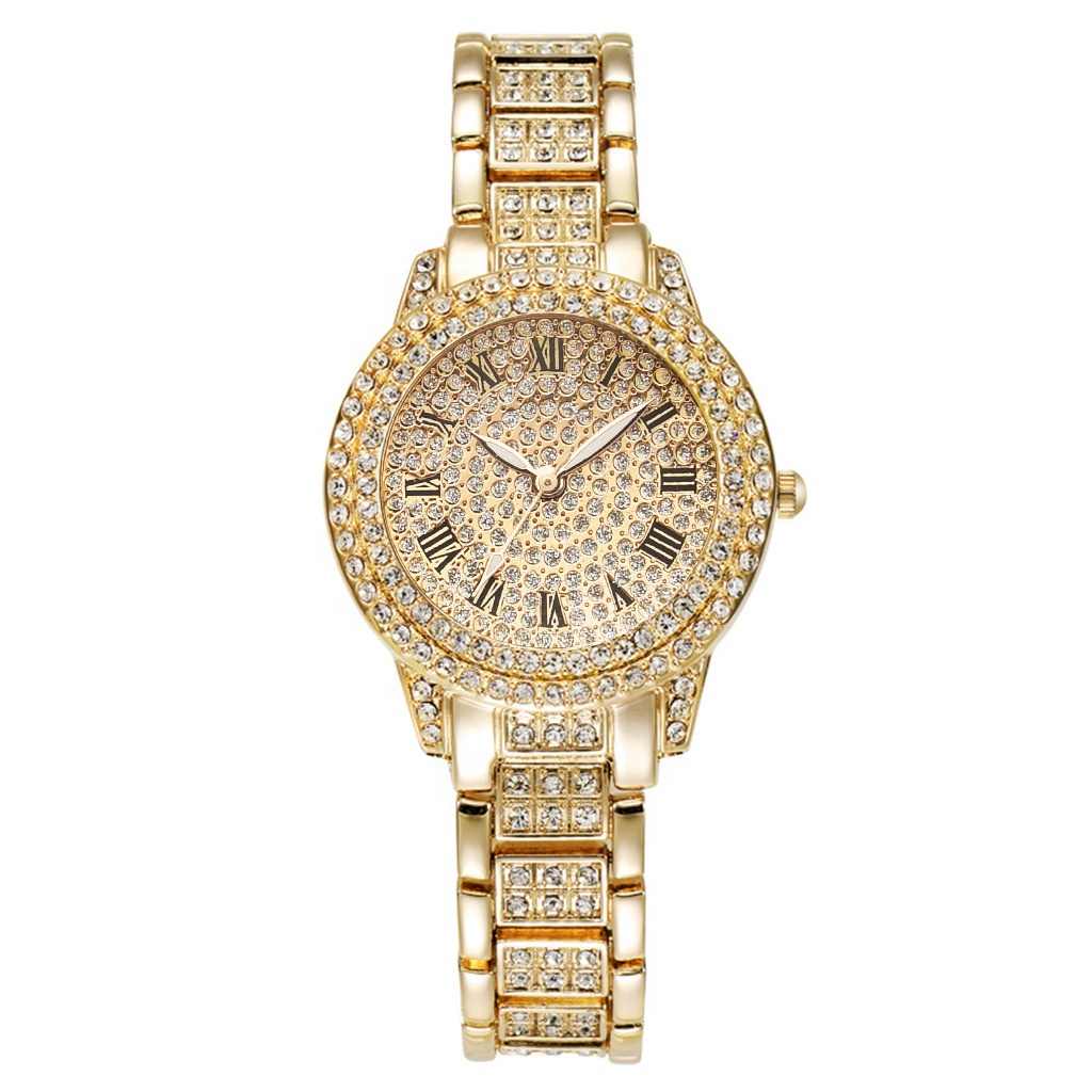 Fashion Full Crystal Diamond Roman Literal Steel Band Watches Bracelet Set for Men Women HipHop Diamond Wrist Watch Bracelet Set