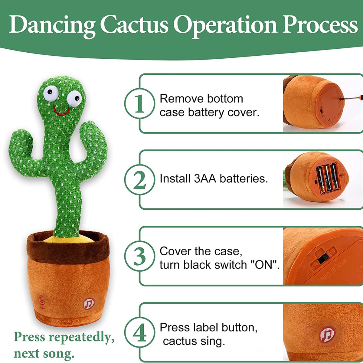 Dancing Cactus Baby Toys for Girls Boys, Talking Cactus Baby Toy 0-6